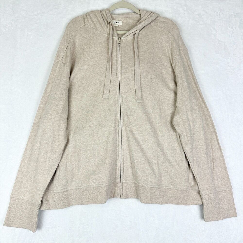 Pact Airplane Zip Hoodie Size XXL Organic Cotton Wheat Heather Minimalist